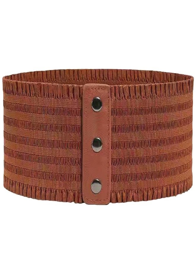 Kawailay Women's Wide Elastic Belt Vintage Cinch Waistband Snap Button Corset Waist Band for Dress - Brown - Image 1